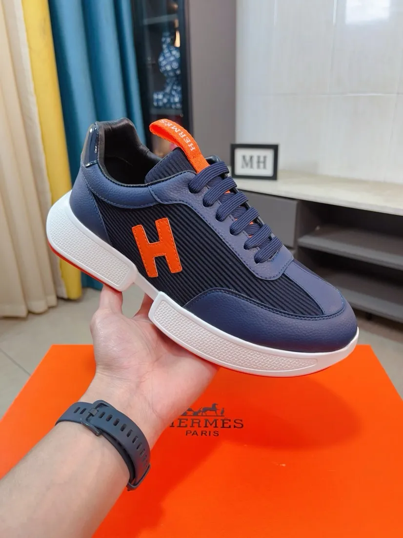 Men's shoes 💰460🌸🌸【HERMES】Hermès high-end quality original shoe upper: 🔝tumbled calfskin, suede calfskin, shoe body sewn H totem, outsole: ultra-light TPU foam·rubber; two-color molded outsole, ultra-high quality control·fine workmanship: highlighting (high-end·luxury·grade) 38-44 (45 can be customized)